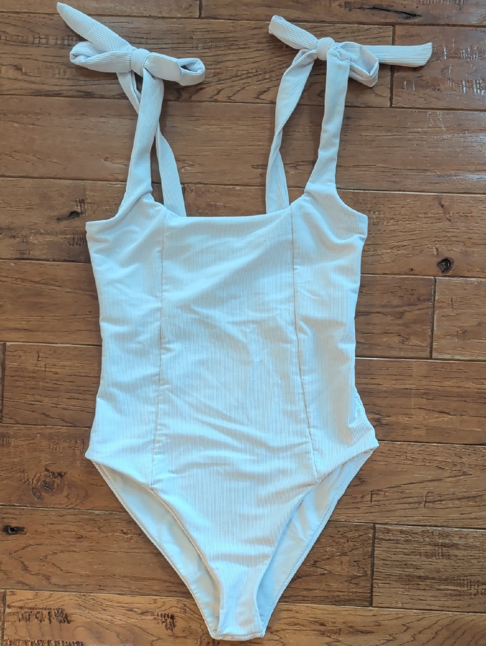 Beach Riot Sydney White Ribbed Tie-Shoulder One Piece Swimsuit